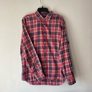 Untuckit Men’s Plaid Button Up Shirt L Long Sleeve Red Blue Cotton Casual Preppy